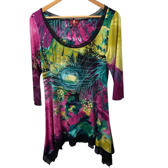 From The Heart Trudy Tunic Dress Sz M Artsy Lagenlook Y2K Boho Colorful Casual - Picture 4 of 9